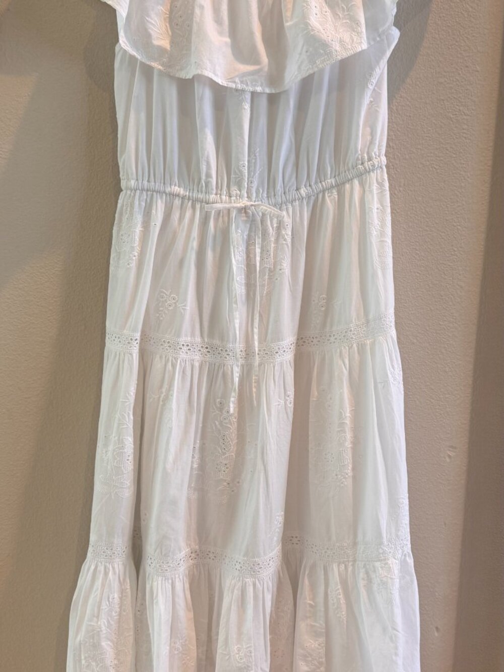Lauren Ralph Lauren Cotton Off-the-Shoulder Tiered Midi Dress - White Size 6. - Picture 8 of 8
